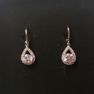 White Sapphire Tear Drop Dangle Earrings